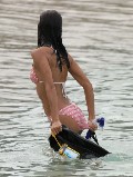 Eva Longoria in snorkeling in pink bikini
