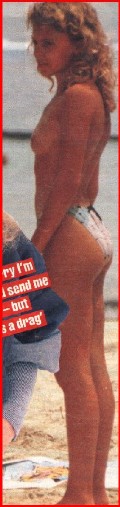 Kylie Minogue nude in topless at the beach - young