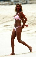 Rachel Hunter in pink bikini