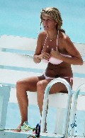 Rachel Hunter in pink bikini