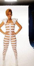 Rihanna in Stripes suit