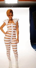 Rihanna in Stripes suit
