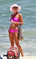 Katherine Heigl in purple bikini