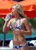 Laura Vandervoort in blue bikini