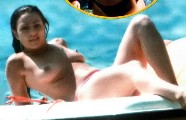 Ambra Angiolini nude in Topless sunbathing
