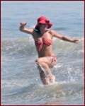 Pink in red bikini