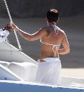 Pink in white bikini