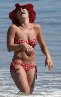 Pink in red bikini