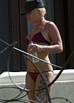 Pink in Looking hot in a red bikini